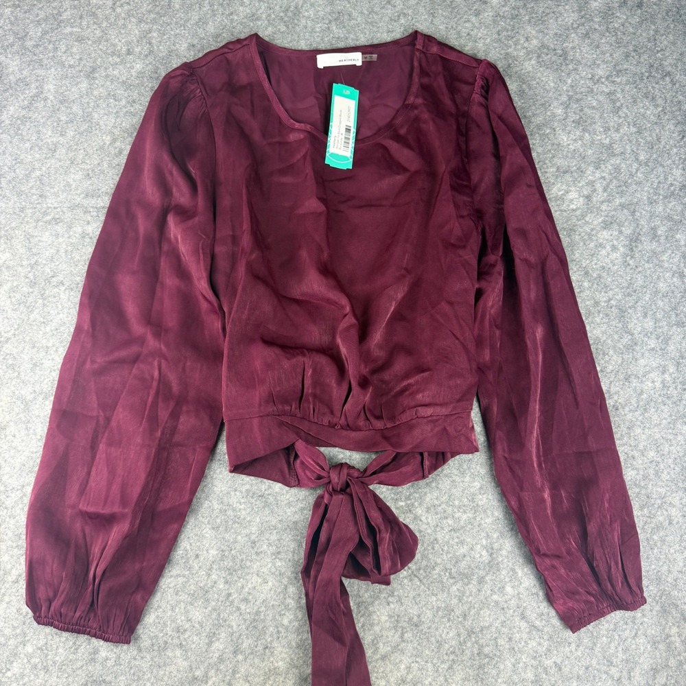 Heatherly Morgan Tie Back Cropped Blouse Burgundy Long Sleeve Top KT3902 M NWT